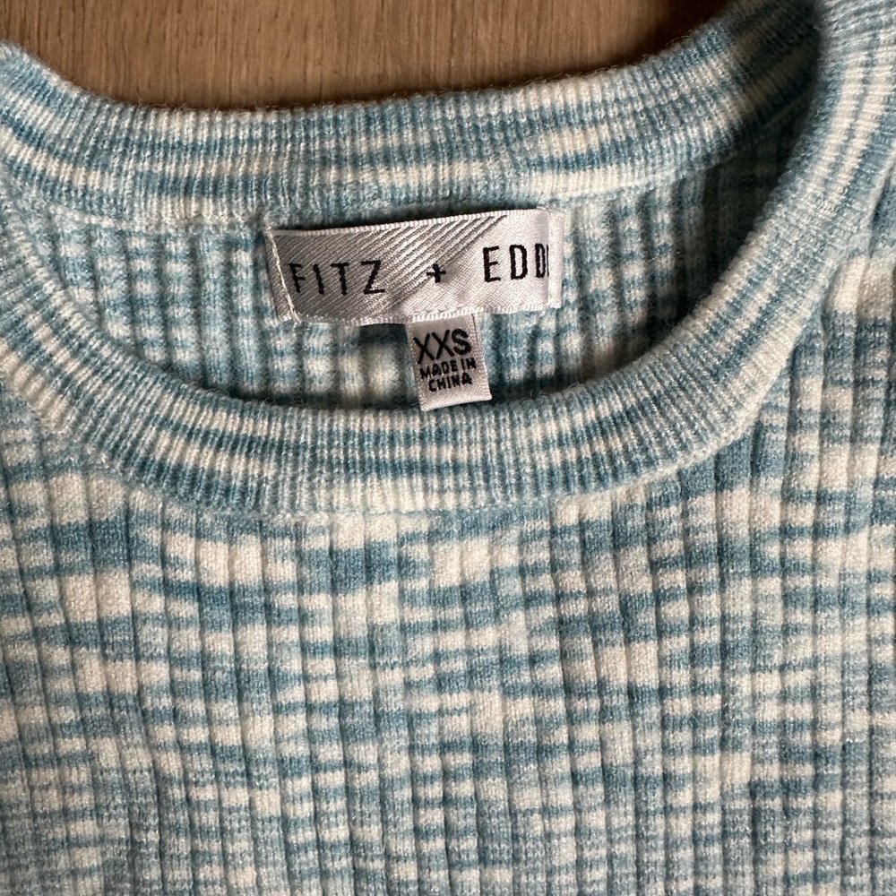 Blue and White Crop Top with Classic Knit Pattern